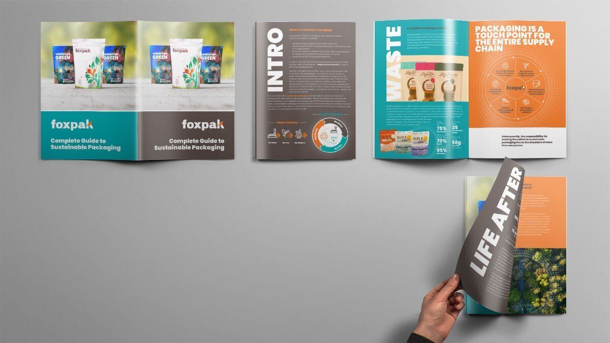 full brochure design for foxpaks sustainable packaging