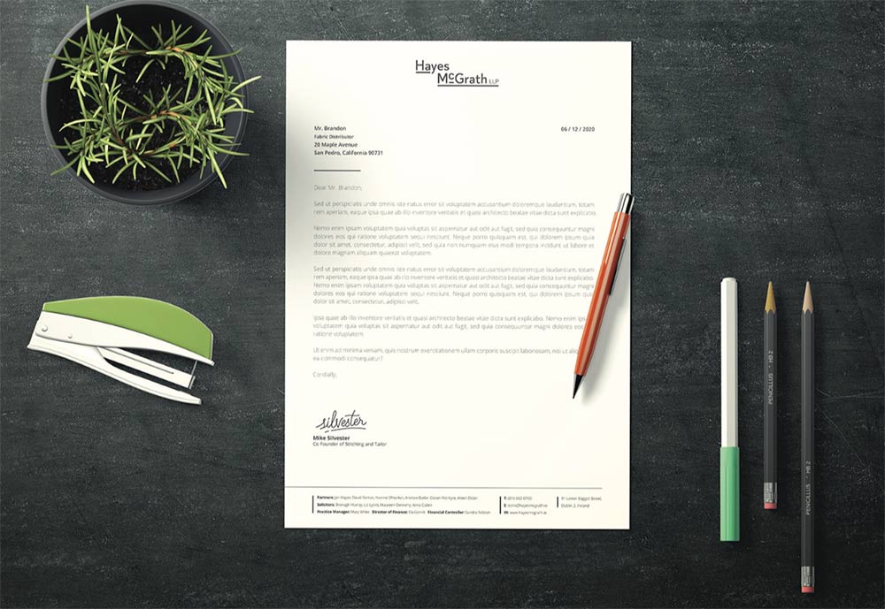 Mockup of a letterhead for Hayes McGrath